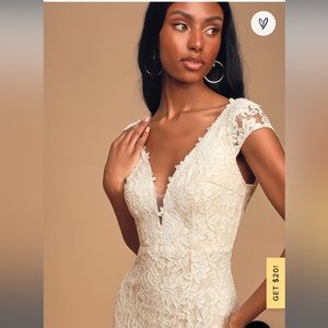 Lulus Icing on the Cake White Lace Short Sleeve Maxi Wedding Dress